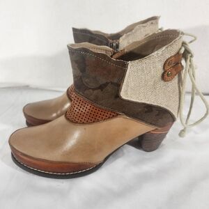Elite by Corkys Womens Cowboy Shoe Brown Beige Leather High Heel Side Zip Sz 8 M